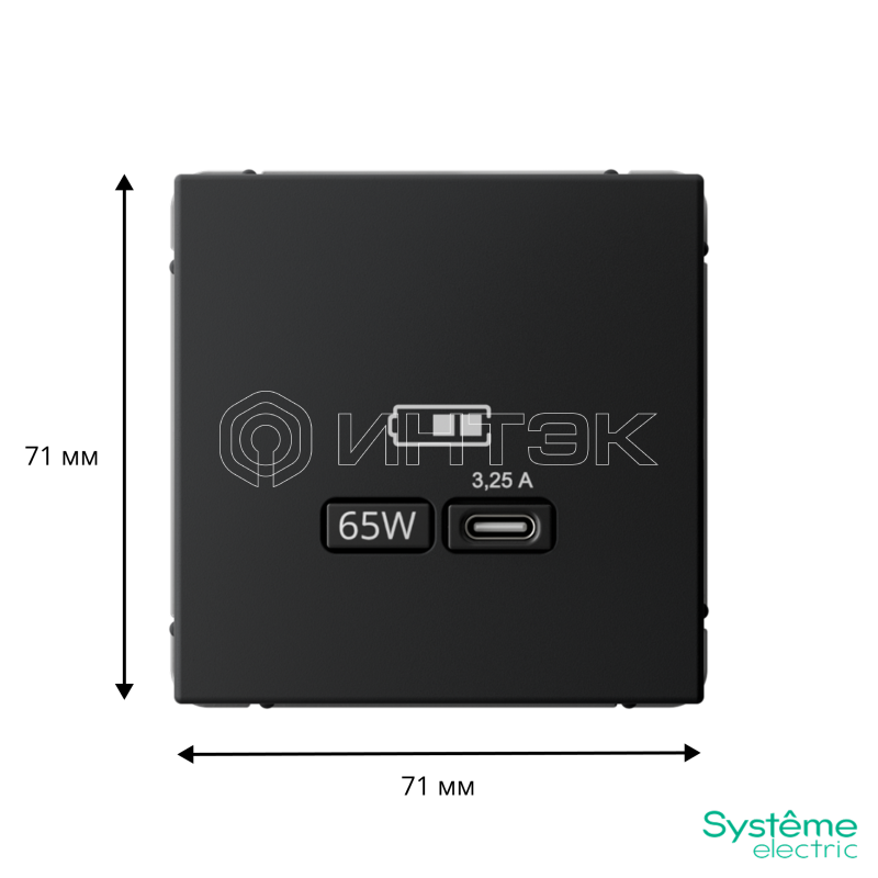 Розетка USB ArtGallery тип C 65Вт QC PD высокоскор. ЗУ механизм карбон Systeme Electric GAL001027 изображение, фото