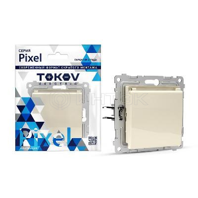 Розетка 1-м СП Pixel 16А IP20 с заземл. защ. шторки с крышкой механизм беж. TOKOV ELECTRIC TKE-PX-R1ZSW1-C02 изображение, фото