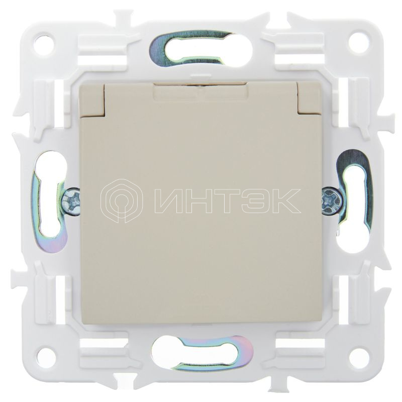 Розетка 1-м SKANDY 16А IP44 с заземл. защ. шторки с крышкой SK-R11B беж. IEK SK-R16-16-44-K10 изображение, фото