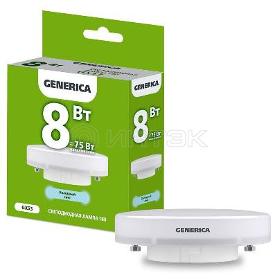 Лампа светодиодная T80 8Вт таблетка 6500К GX53 230В GENERICA LL-T80-08-230-65-GX53-G изображение, фото