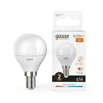 Лампа светодиодная Elementary 6Вт P45 шар 3000К тепл. бел. E14 420лм GAUSS 53116 изображение, фото