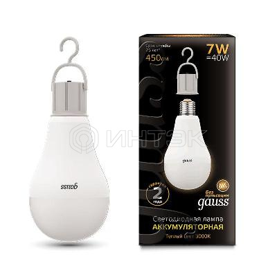 Лампа светодиодная Black 7Вт A60 грушевидная 3000К тепл. бел. E27 450лм аккум. Li-Ion GAUSS 102402107 изображение, фото