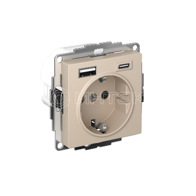 Розетка AtlasDesign 16А с 2-мя заряд. устройствами USB тип A+C 5В/2.4А/3.0А 2х5В/1.5А механизм песочн. Systeme Electric ATN001232 изображение, фото