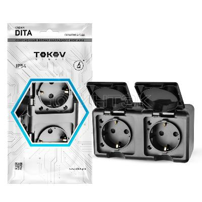 Розетка 2-м ОП Dita 16А IP54 250В с заземл. с крышкой карбон TOKOV ELECTRIC TKL-DT-R2Z-C14-IP54 изображение, фото