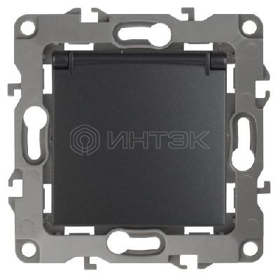 Розетка 1-м СП Эра12 12-2103-05 16А IP20 16AX 250В 2P+E Schuko защ. шторки с крышкой механизм антрацит Эра Б0014697 изображение, фото