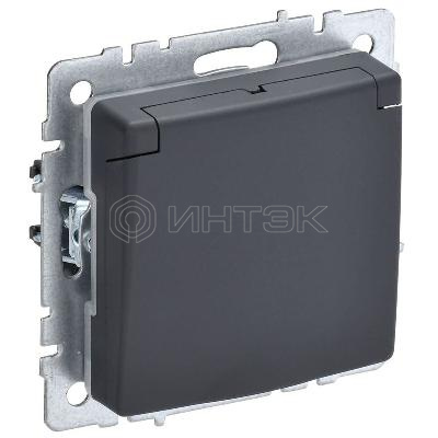 Розетка BRITE РСбш10-3-БрГ 16А IP20 с заземл. защ. шторки с крышкой механизм графит IEK BR-R16-16-K53 изображение, фото