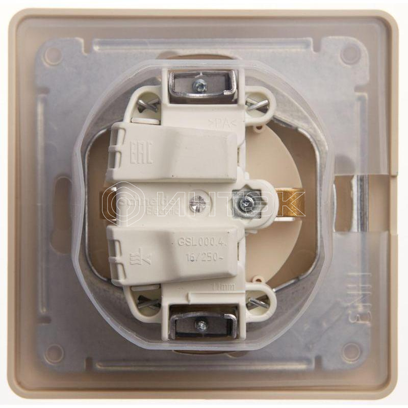 Розетка 1-м СП Glossa 16А IP44 с заземл. защ. шторки с крышкой в сборе беж.  Systeme Electric GSL000248 изображение, фото