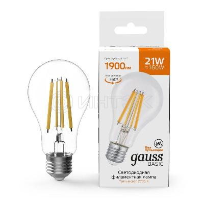 Лампа светодиодная филаментная Basic Filament А70 21Вт 2700К Е27 1900лм GAUSS 40712112 изображение, фото