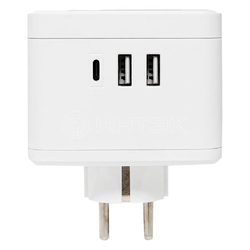Разветвитель 3-м куб 2 гнезда 2хUSB 2.4А + тип C + ночник EKF UBA-CUB-T2-TC изображение, фото