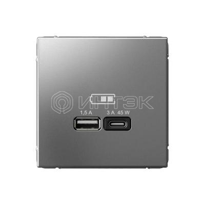 Розетка USB ArtGallery тип A+C 45Вт QC PD высокоскор. ЗУ механизм сталь Systeme Electric GAL000929 изображение, фото