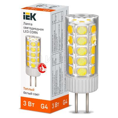Лампа светодиодная CORN 3Вт капсула 3000К G4 12В керамика IEK LLE-CORN-3-012-30-G4 изображение, фото