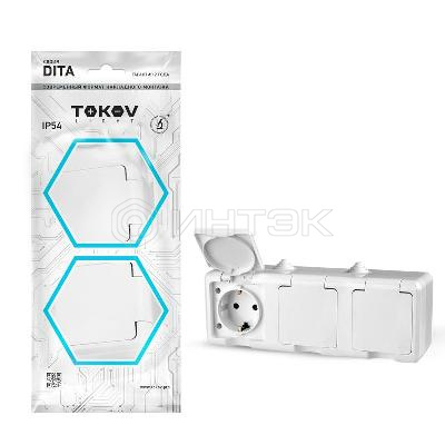 Розетка 3-м ОП Dita 16А IP54 250В с заземл. с крышкой бел. TOKOV ELECTRIC TKL-DT-R3Z-C01-IP54 изображение, фото