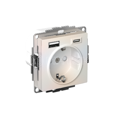 Розетка AtlasDesign 16А с 2-мя заряд. устройствами USB тип A+C 5В/2.4А 2х5В/1.2А механизм жемчуж. Systeme Electric ATN000432 изображение, фото