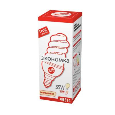 Лампа люминесцентная компакт. SPC 11Вт E14 спиральная 2700К T3 ЭКОНОМКА LKsmSPC11wE1427eco изображение, фото
