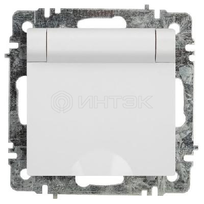 Розетка 1-м СП Accent 6-203-01 16А IP20 250В 2P+E Schuko с крышкой AL/CU бел. Intro Б0063709 изображение, фото