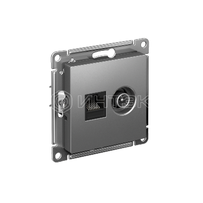 Розетка компьютерная + телевизионная 2-м СП AtlasDesign RJ45 кат.5E + TV механизм сталь  Systeme Electric ATN000989 изображение, фото