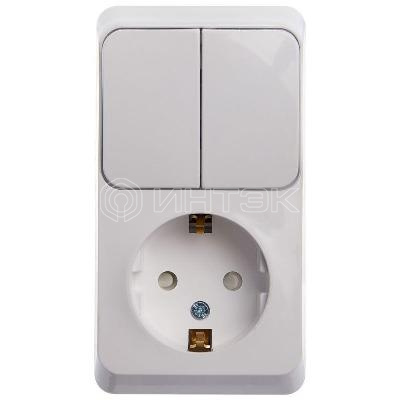 Блок ОП Этюд (1-м розетка с заземл. защ. шторки + 2-кл. выкл.) бел.  Systeme Electric BPA16-202B изображение, фото