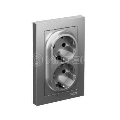 Розетка 2-м СП AtlasDesign 16А IP20 с заземл. в сборе сталь  Systeme Electric ATN000924 изображение, фото