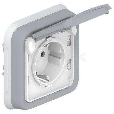 Розетка 1-м СП Plexo 16А IP55 250В 2P+E с заземл. с крышкой немецк. стандарт винт. клеммы сер. Legrand 069833 изображение, фото