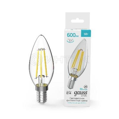 Лампа светодиодная филаментная Basic Filament 5Вт Свеча 4000К E14 600лм GAUSS 50312252 изображение, фото