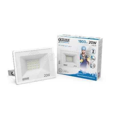 Прожектор светодиодный Elementary 20Вт 6500К IP65 1800лм 200-240В ДО бел. GAUSS 613120320 изображение, фото