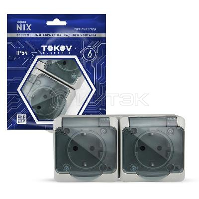 Розетка 2-м ОП Nix 16А IP54 250В с заземл. с прозр. крышкой сер. TOKOV ELECTRIC TKE-NX-R2Z-C06T-IP54 изображение, фото