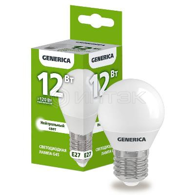 Лампа светодиодная G45 12Вт шар 4000К E27 230В GENERICA LL-G45-12-230-40-E27-G изображение, фото