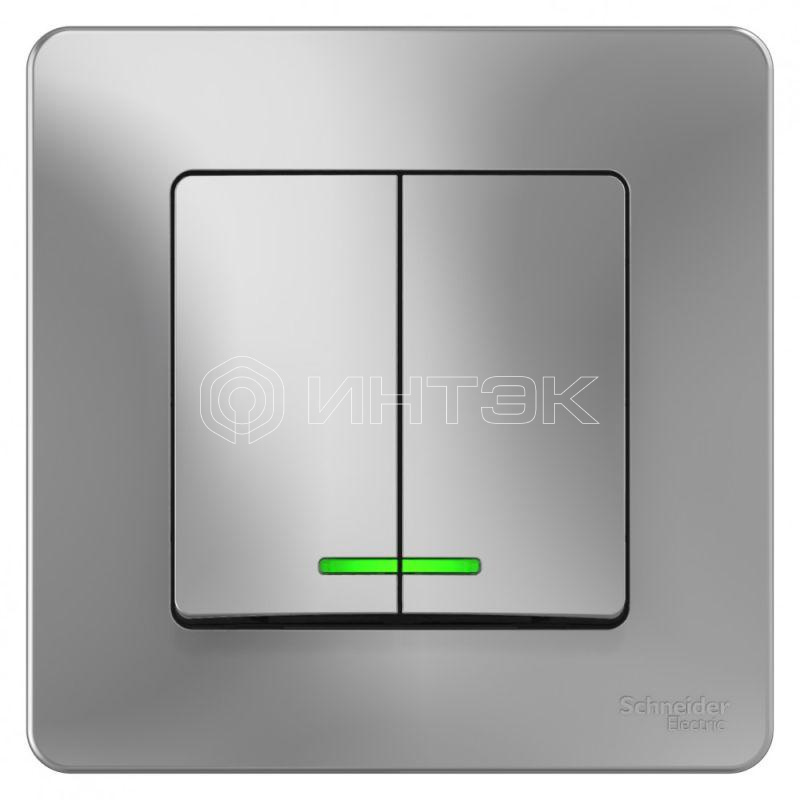 Выключатель 2-кл. СП Blanca 10А IP20 (сх. 5) 250В с подсветкой алюм.  Systeme Electric BLNVS010513 изображение, фото