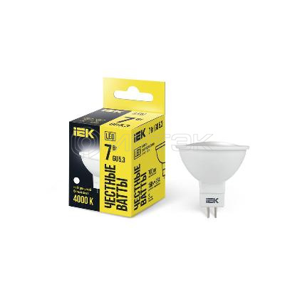 Лампа светодиодная 7Вт MR16 софит 4000К нейтр. бел. GU5.3 630лм 230-240В IEK LLE-MR16-7-230-40-GU5 изображение, фото