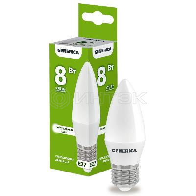Лампа светодиодная C35 8Вт свеча 4000К E27 230В GENERICA LL-C35-08-230-40-E27-G изображение, фото