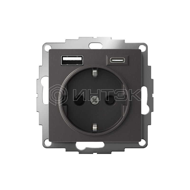 Розетка AtlasDesign 16А с 2-мя заряд. устройствами USB тип A+C 5В/2.4А/3.0А 2х5В/1.5А механизм базальт Systeme Electric ATN001432 изображение, фото