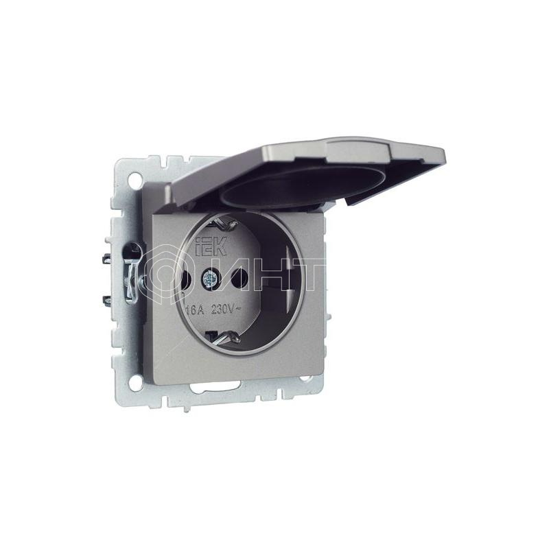 Розетка BRITE РСбш10-3-БрС 16А IP20 с заземл. защ. шторки с крышкой механизм сталь IEK BR-R16-16-K46 изображение, фото