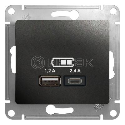 Розетка USB Glossa тип A+C 5В/2.4А 2х5В/1.2А механизм антрацит Systeme Electric GSL000739 изображение, фото