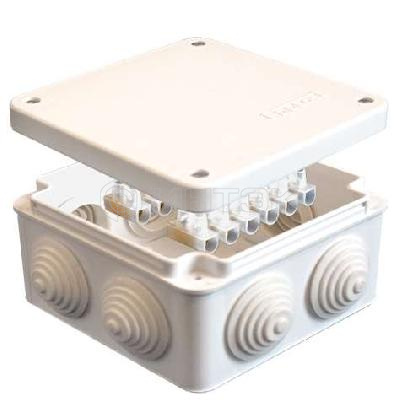 Коробка распределительная ОП 105х105х56мм IP54 с клемм. 7 выходов 4 гермоввода 10А 12 контактов крышка на винтах бел. Epplast 110043 изображение, фото