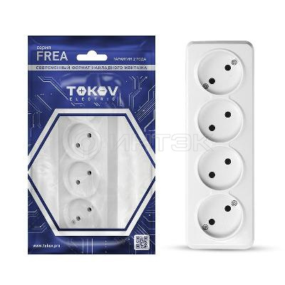 Розетка 4-м ОП Frea 16А IP20 250В без заземл. АБС-пластик бел. TOKOV ELECTRIC TKE-FR-R4-C01 изображение, фото