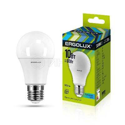 Лампа светодиодная LED-A60-10W-E27-4500K 10Вт грушевидная 4500К бел. E27 180-240В ЛОН Ergolux 12149 изображение, фото