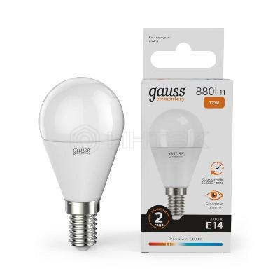 Лампа светодиодная Elementary 12Вт P45 шар 3000К тепл. бел. E14 880лм GAUSS 53112 изображение, фото