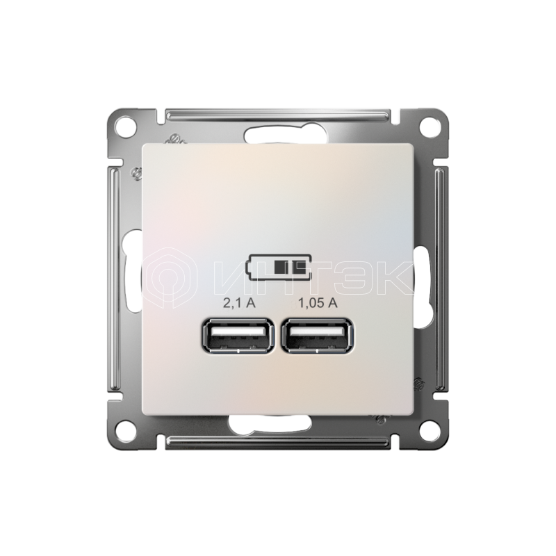 Розетка USB AtlasDesign тип A+A 5В 1х2.1А 2х1.05А механизм жемчуж. Systeme Electric ATN000433 изображение, фото