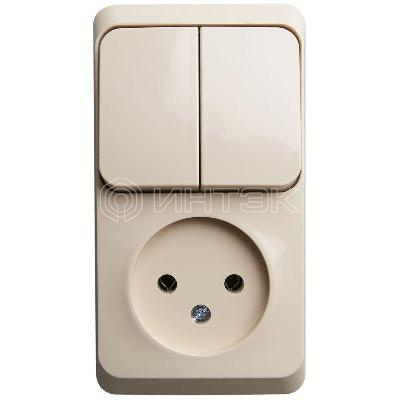 Блок ОП Этюд (1-м розетка без заземл. + 2-кл. выкл.) крем. Systeme Electric BPA16-205K изображение, фото