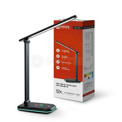 Светильник светодиодный настольный ССО 20Ч 12Вт 6500К 640лм RGB-подсветка сенсор-диммер с адаптером черн. IN HOME 4690612041100 изображение, фото