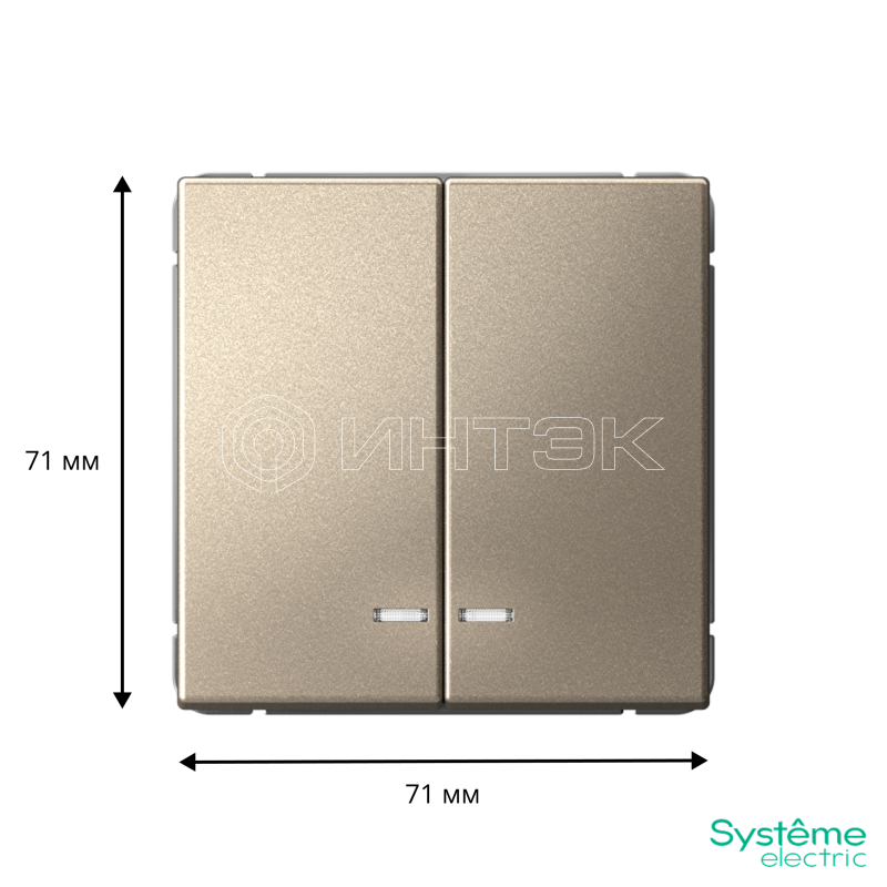 Выключатель 2-кл. ArtGallery (сх. 5а) 10AX с подсветкой механизм шампань  Systeme Electric GAL000553 изображение, фото