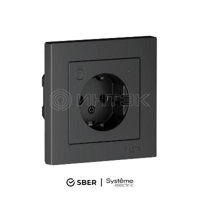 Розетка AtlasDesign Smart 16А L+N с заземл. защ. шторки Zigbee механизм карбон Systeme Electric ATN001045Z изображение, фото