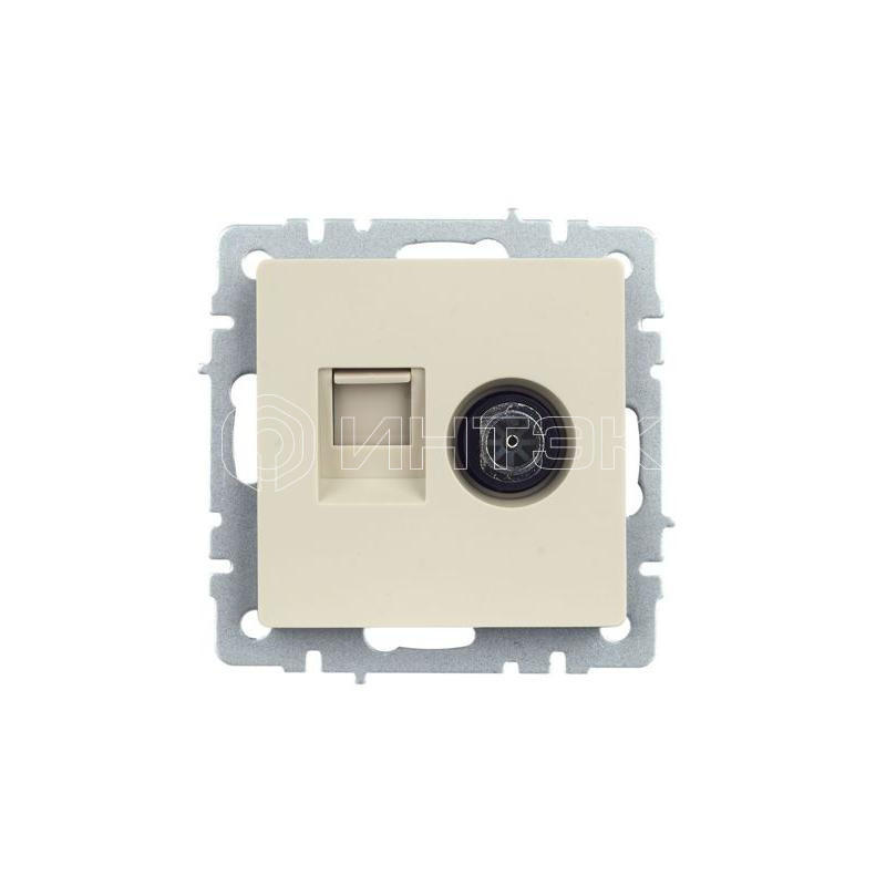 Розетка компьютерная + телевизионная 2-м Brite РТВ/РК12-БрКр RJ45 кат.5E + TV механизм беж. IEK BR-AK20-1-K10 изображение, фото