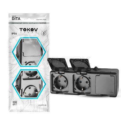 Розетка 3-м ОП Dita 16А IP54 250В с заземл. с крышкой карбон TOKOV ELECTRIC TKL-DT-R3Z-C14-IP54 изображение, фото