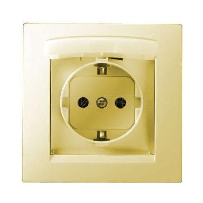 Розетка 1-м СП Simon15 16А IP44 250В с заземл. Schuko защ. шторки с крышкой винт. клеммы сл. кость Simon 1590450-031 изображение, фото