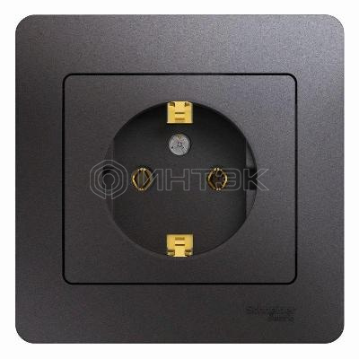 Розетка 1-м СП Glossa 16А IP20 250В с заземл. в сборе графит Systeme Electric GSL001342 изображение, фото