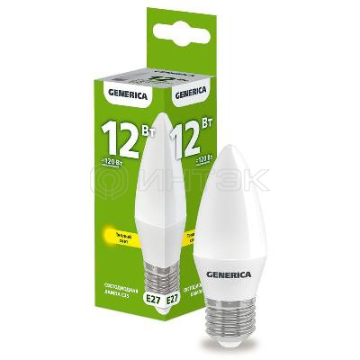 Лампа светодиодная C35 12Вт свеча 3000К E27 230В GENERICA LL-C35-12-230-30-E27-G изображение, фото