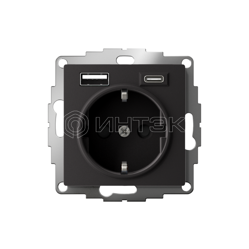 Розетка AtlasDesign 16А с 2-мя заряд. устройствами USB тип A+C 5В/2.4А 2х5В/1.2А механизм карбон  Systeme Electric ATN001032 изображение, фото