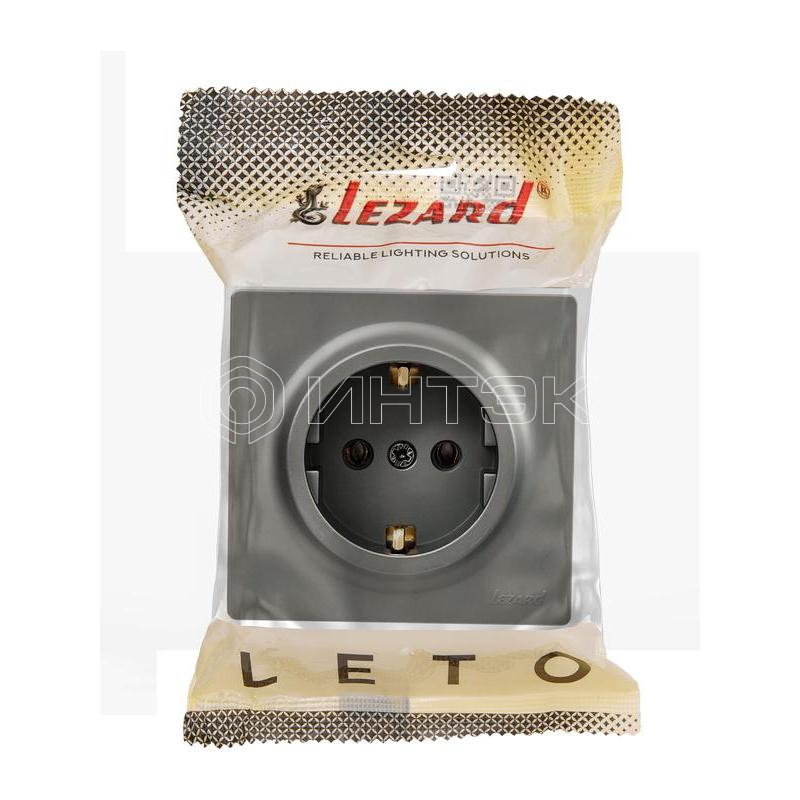 Розетка 1-м ОП LETO с заземл. ПБТ платина LEZARD 752-3500-122B изображение, фото