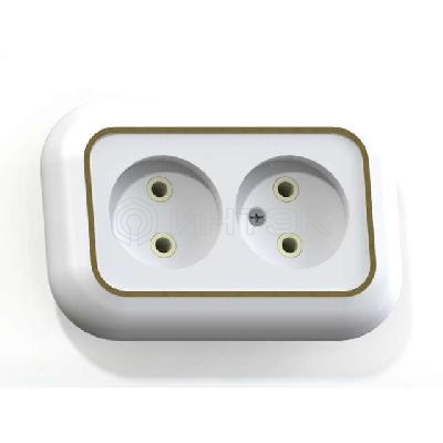 Розетка 2-м СП Валентина РС10-393 10А IP20 бел./зол. Кунцево 5450 изображение, фото